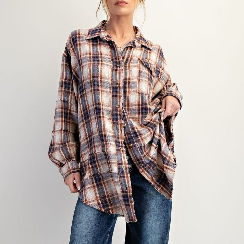 NWT Easel Washed Button Down Flannel Tunic – Starry Night